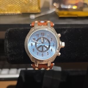 Blue Dial Women's Watch with Brown Leather Strap